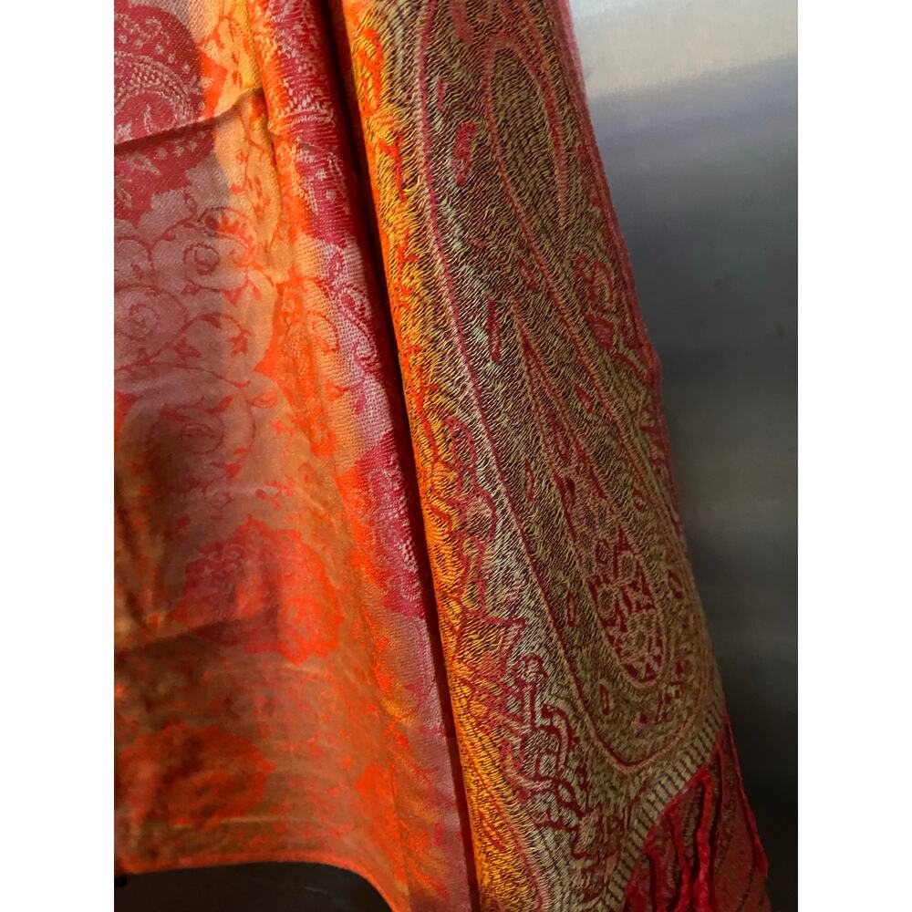 NEW 100% Cashmere Shawl Red & Gold - Picture 3 of 6